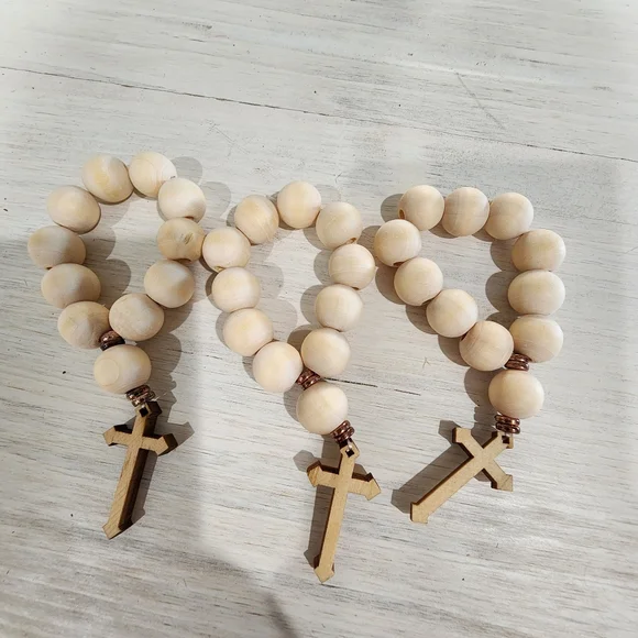 Lot of 12 wood beads rosary. Gifts/party favors-baptism, wedding, confirmation